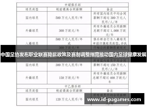 中国足协发布职业联赛降薪政策及赛制调整指南推动国内足球健康发展