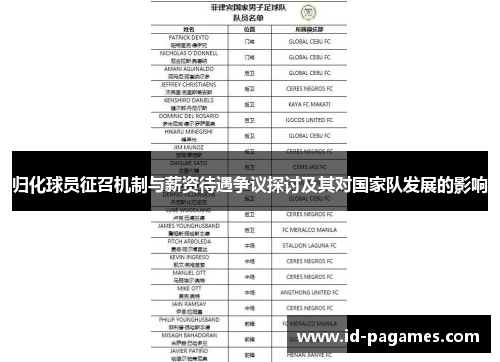 归化球员征召机制与薪资待遇争议探讨及其对国家队发展的影响